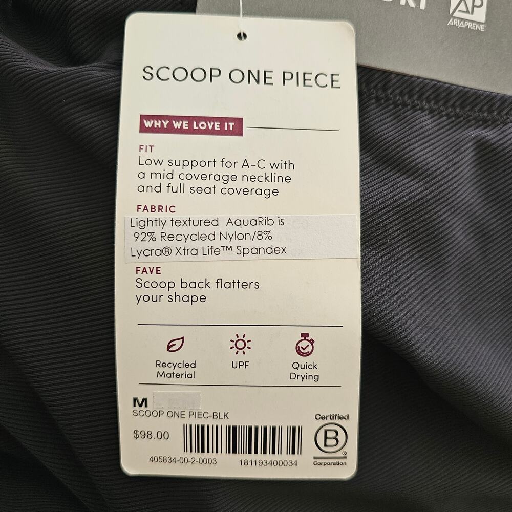 ATHLETA NWT Black Cloudbreak AquaRib Scoop Neck One-Piece Swimsuit Sz M - Picture 9 of 16